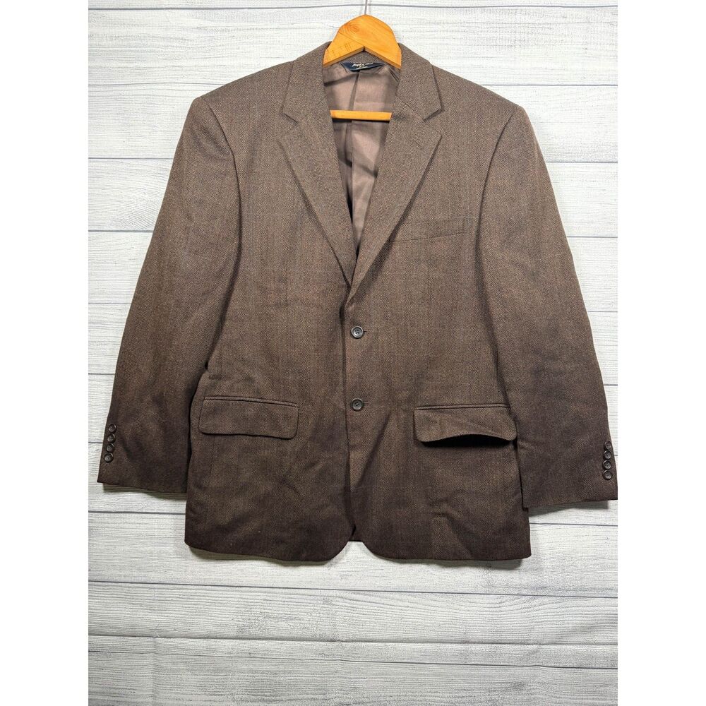 Joseph & Feiss Gold Men's 42S Brown Herringbone Lambswool Blazer Sport Coat